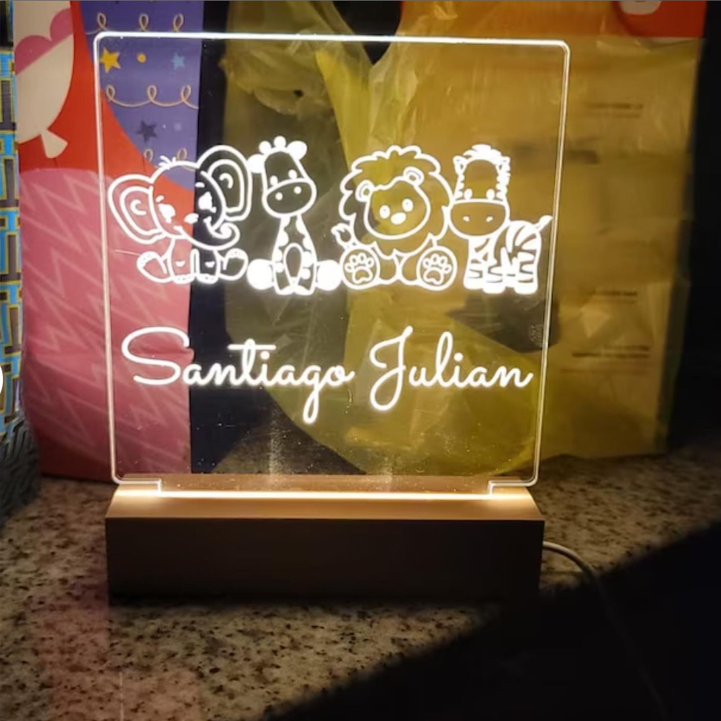 Personalized Safari Baby Animals Kids Night Light - K&J Keepsakes