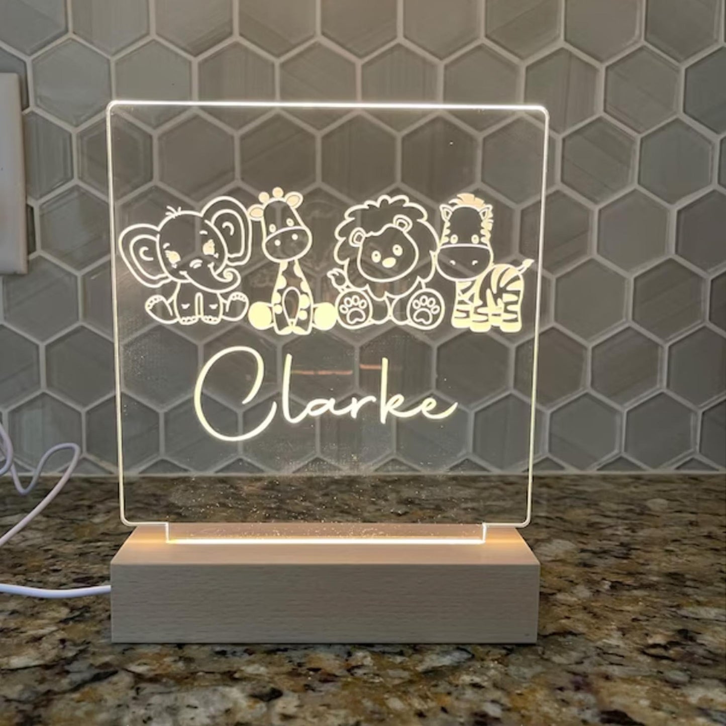 Personalized Safari Baby Animals Kids Night Light - K&J Keepsakes
