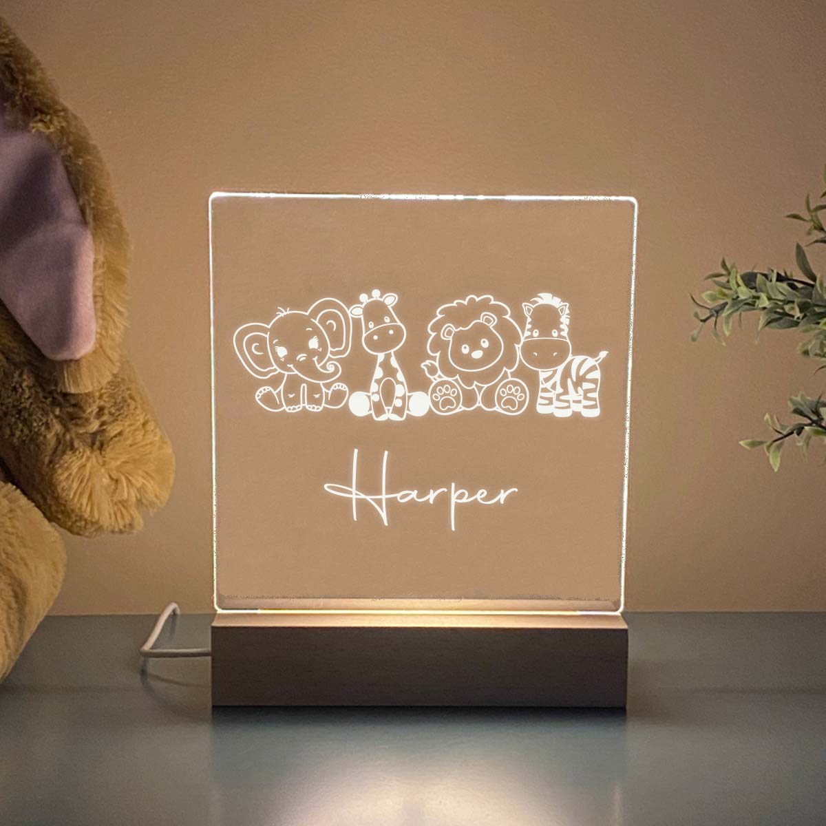 Personalized Safari Baby Animals Kids Night Light - K&J Keepsakes
