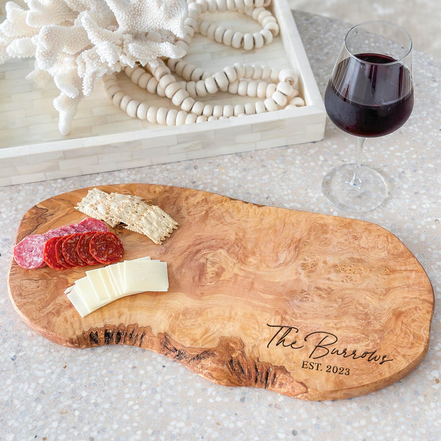 Personalized Olive Wood Serving Board - K&J Keepsakes