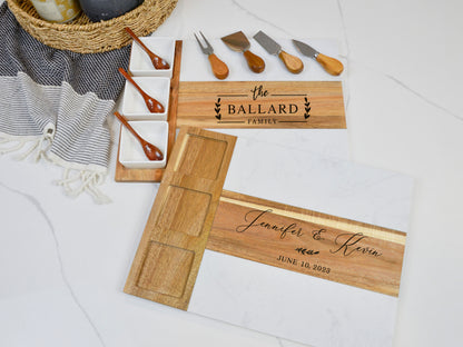 Personalized Marble Wood Charcuterie Board Set