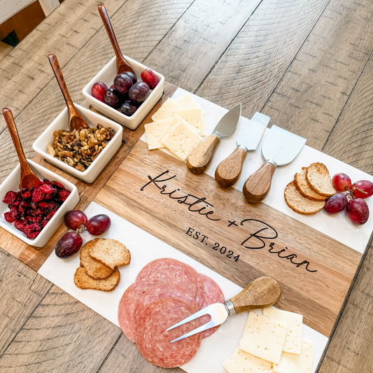 Personalized Marble Wood Charcuterie Board Set