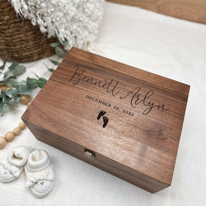 Baby Memory Box, Baby Keepsake Box, Walnut Personalized Keepsake Box, Baby Shower Gift, Gift For New Mom, New Baby Gift, Nursery Decor