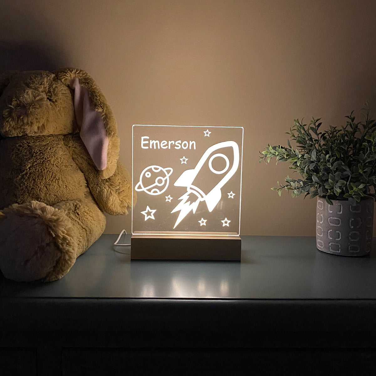 Outer Space Rocket Night Light For Kids Room - Stamp Nouveau