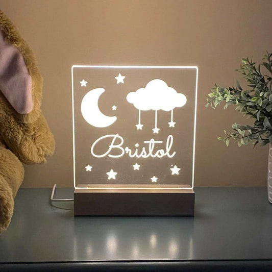 Moon Stars Personalized Night Light Kids Room - Stamp Nouveau
