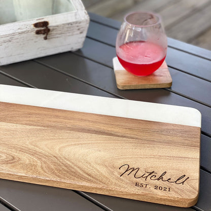 Personalized Marble Wood Cutting Board, Cheese Board, Charcuterie Board, Anniversary Gift, Wedding Gift, Housewarming Gift, Serving Board