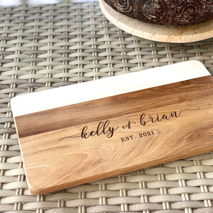 Personalized Marble Wood Cutting Board, Cheese Board, Charcuterie Board, Anniversary Gift, Wedding Gift, Housewarming Gift, Serving Board